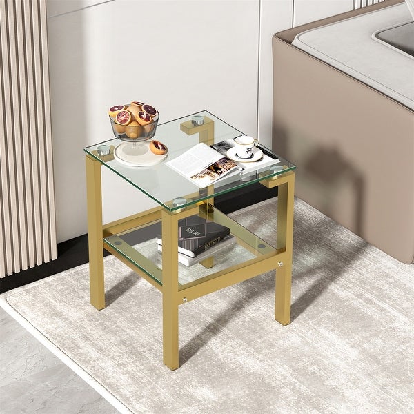 Tempered Glass End Side Table with Gold Legs