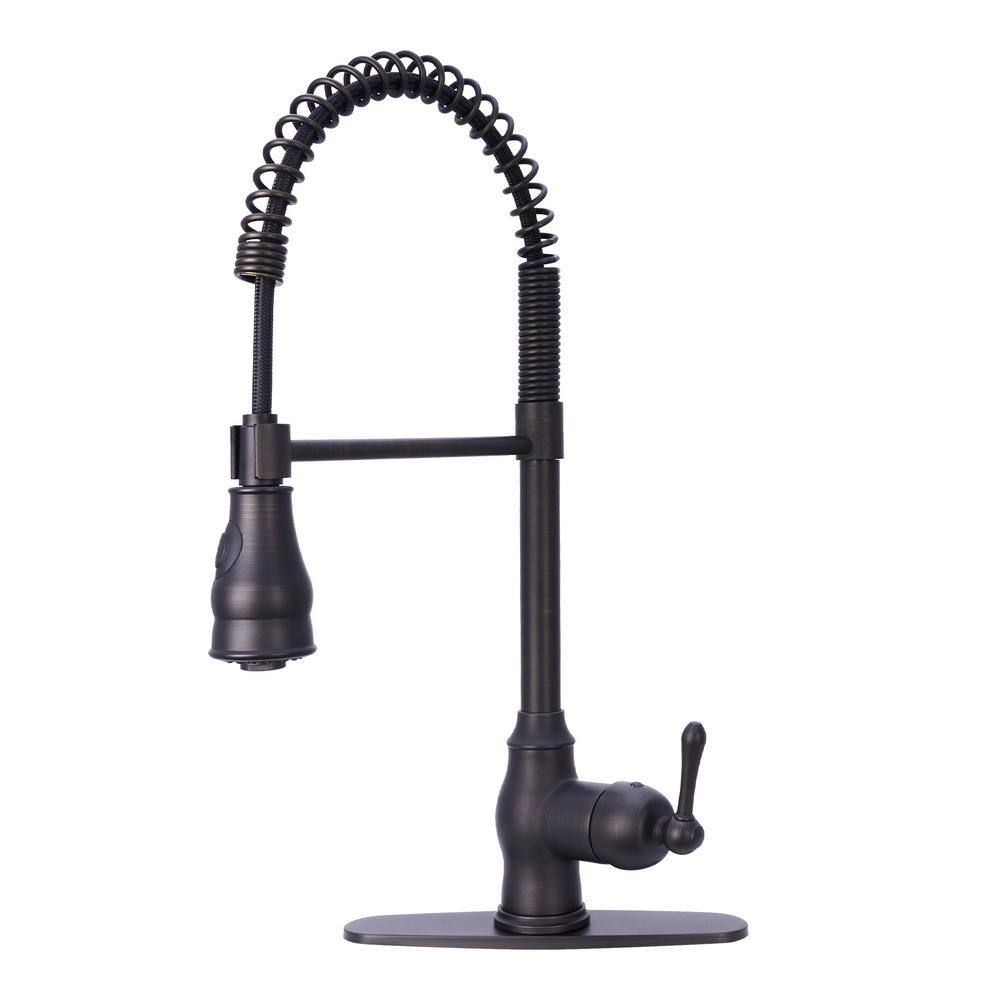 Akicon Single Handle Pre-Rinse Spring Pull-Down Sprayer Kitchen Faucet in Oil Rubbed Bronze AK518-ORB