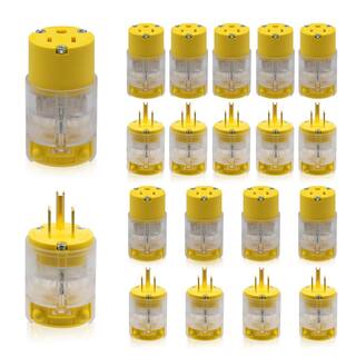 ELEGRP 15 Amp 125-Volt NEMA 5-15P5-15R Lighted Straight Blade Plug and Connector Set 2 Pole 3 Wire Grounding Yellow (10-Set) EPC31L-0710