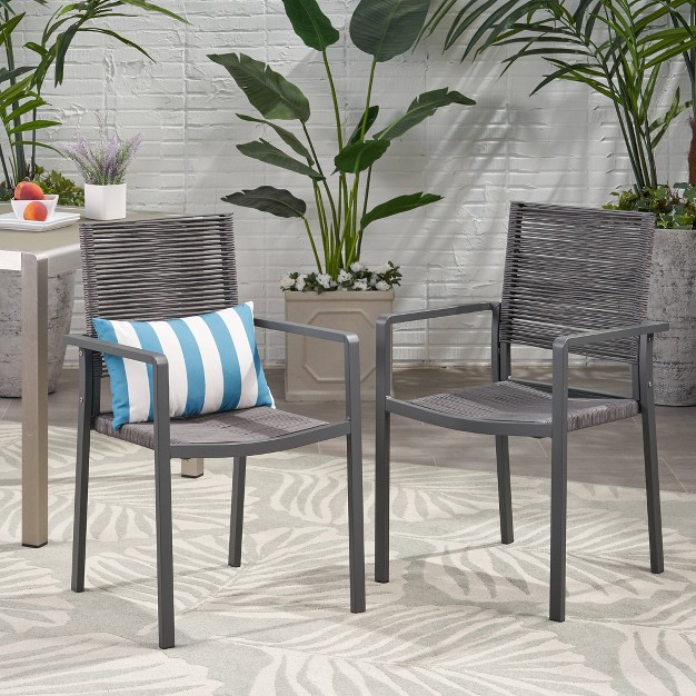 Cape Coral 2pk Aluminum Dining Chair With Rope Seat Christopher Knight Home