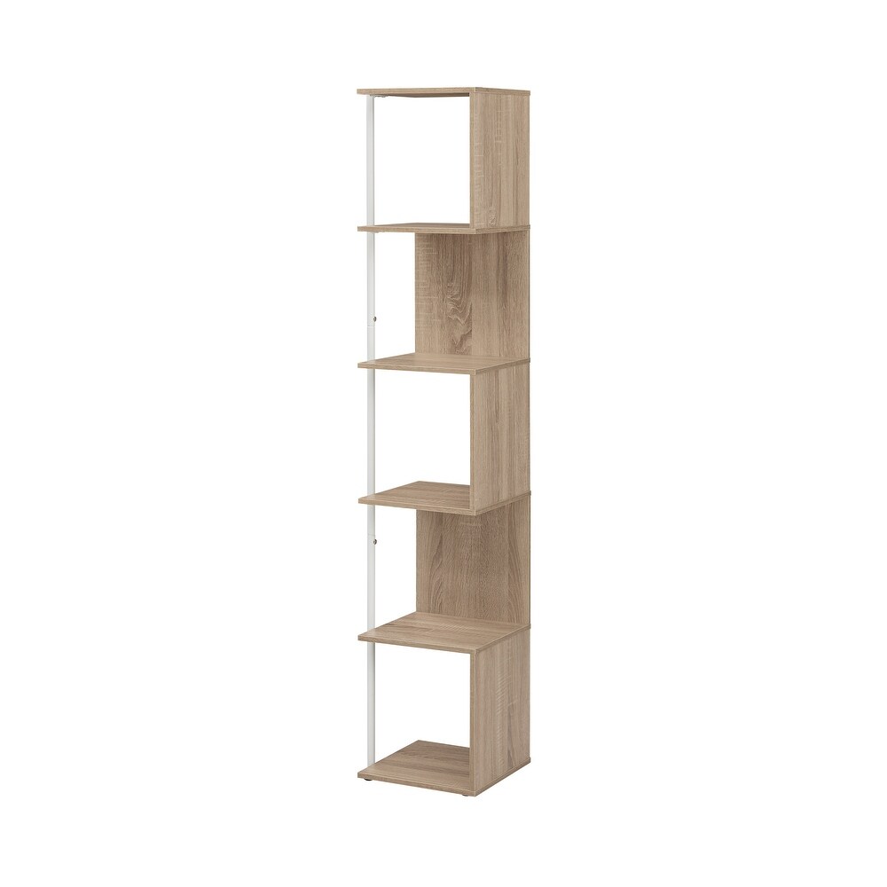 Furniture of America Linnea Modern 5 Tier Accent Corner Bookcase  Freestanding Display Bookshelf with Metal Post