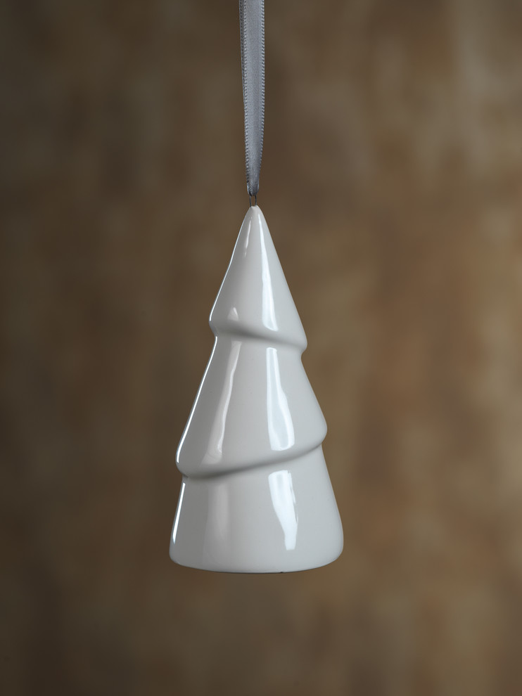 White Ceramic Cone Tree Hanging Ornaments  Set of 8   Christmas Ornaments   by Zodax  Houzz