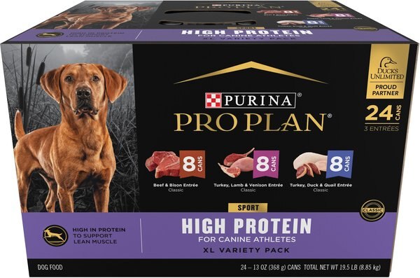 Purina Pro Plan Sport High Protein Wet Canned Dog Food Variety Pack， 13-oz， case of 24