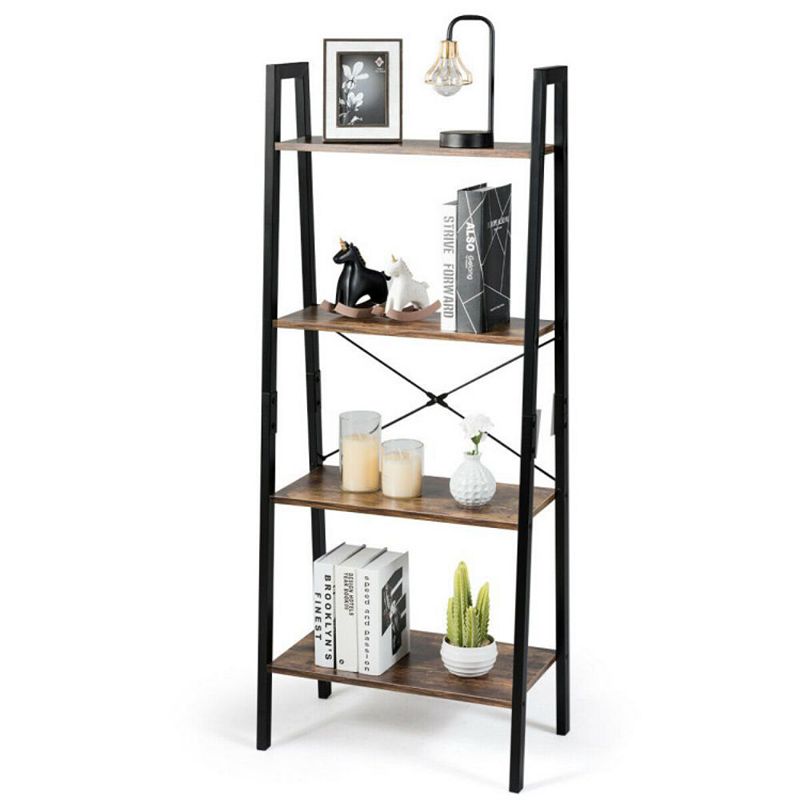 Hivago 4-Tier Industrial Ladder Shelf with Metal Frame