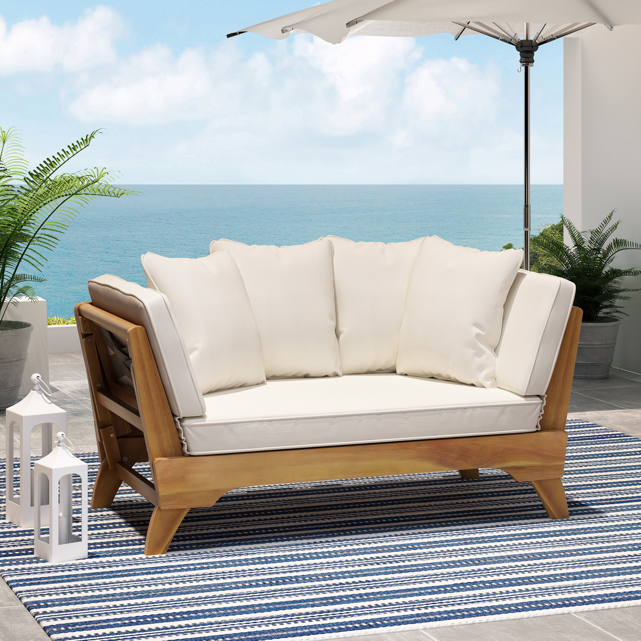 Oceanna Outdoor Acacia Wood Expandable Daybed with Water Resistant Cushions