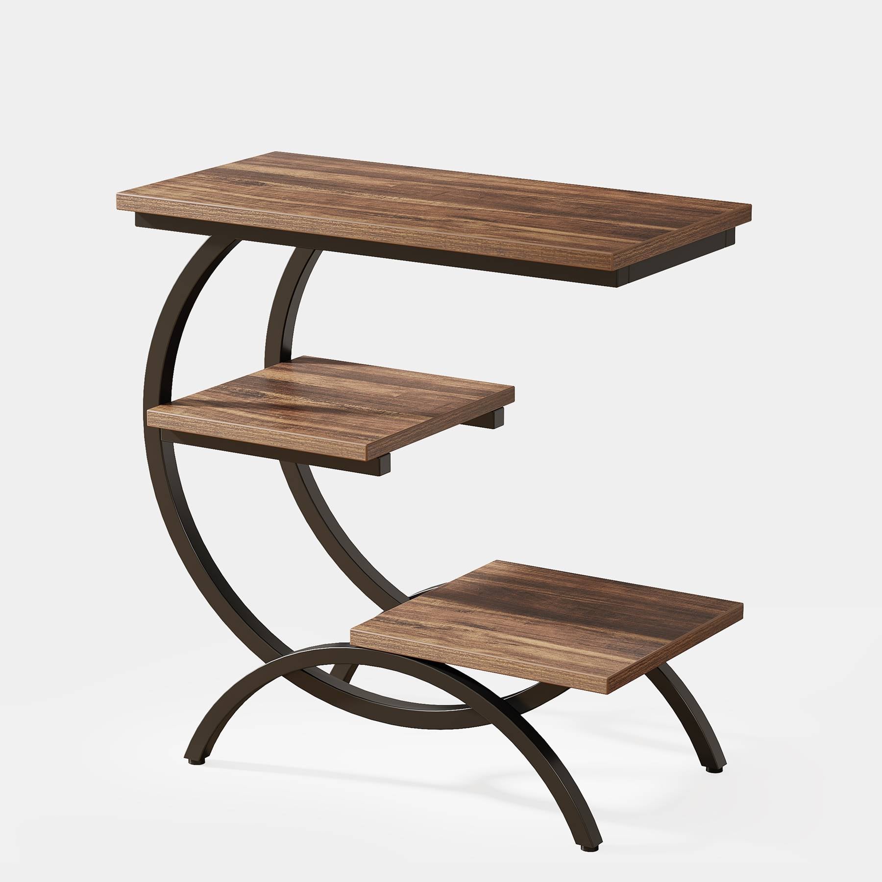 C-Shaped End Table, Industrial 3-Tier Side Table for Small Space