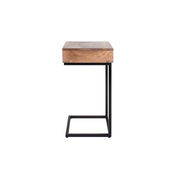 Preda Modern Mango Wood and Iron Accent C Table with Storage Drawer