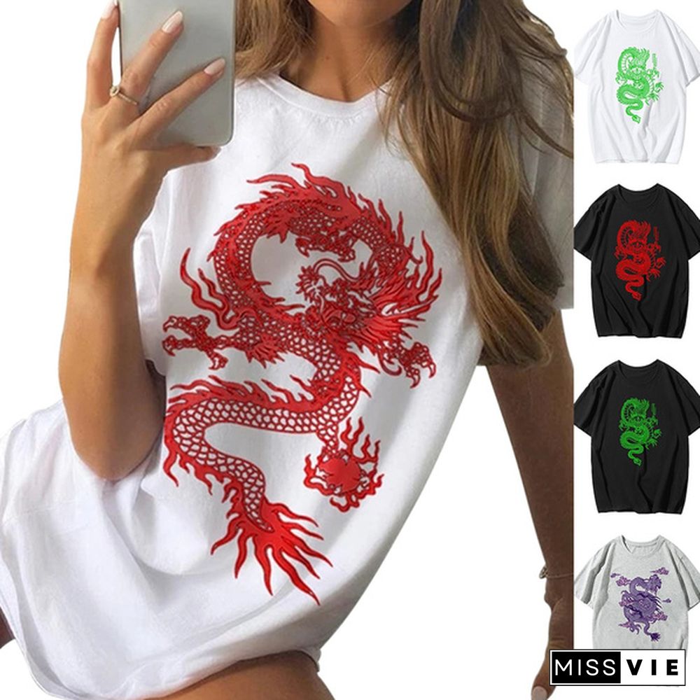 Unisex Men Women Dragon Print T-Shirt Plus Size Short Sleeve Casual Shirt Streetwear Hip Hop Tops Harajuku Ladies Summer Tee