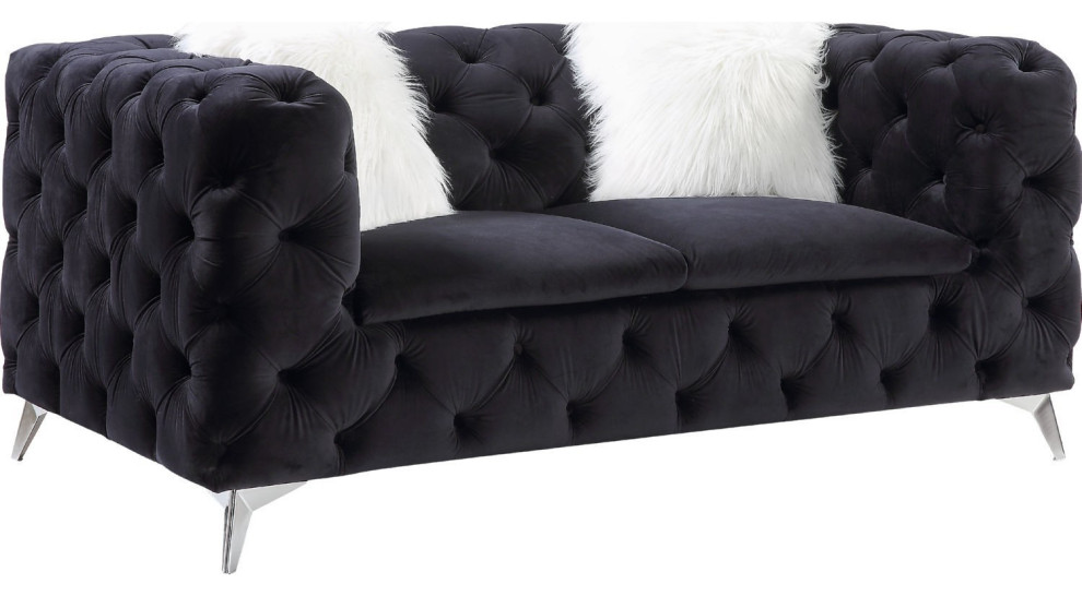 Benzara BM250263 Loveseat With Tufted Fabric Seating and Metal legs  Black   Midcentury   Loveseats   by Uber Bazaar  Houzz