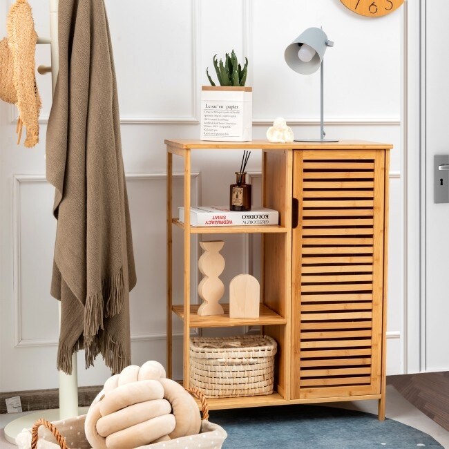 Bamboo Bathroom Storage Cabinet with Single Door Natural   26\