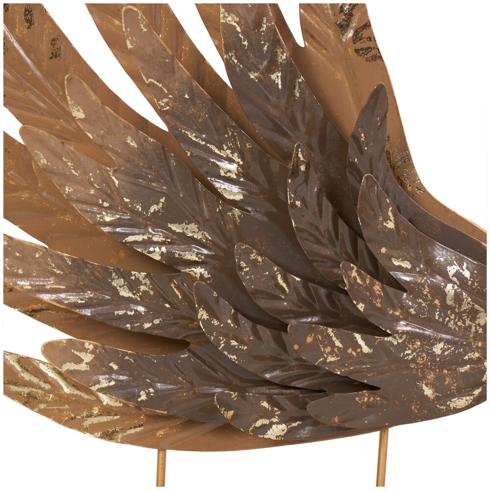 Gold Metal Wing Bird Sculpture with Gold Foil Accents and Stands (Set of 2)