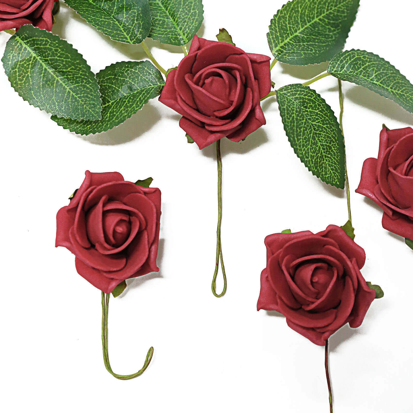 24 Roses Red Artificial Foam Flowers With Stem Wire and Leaves 2