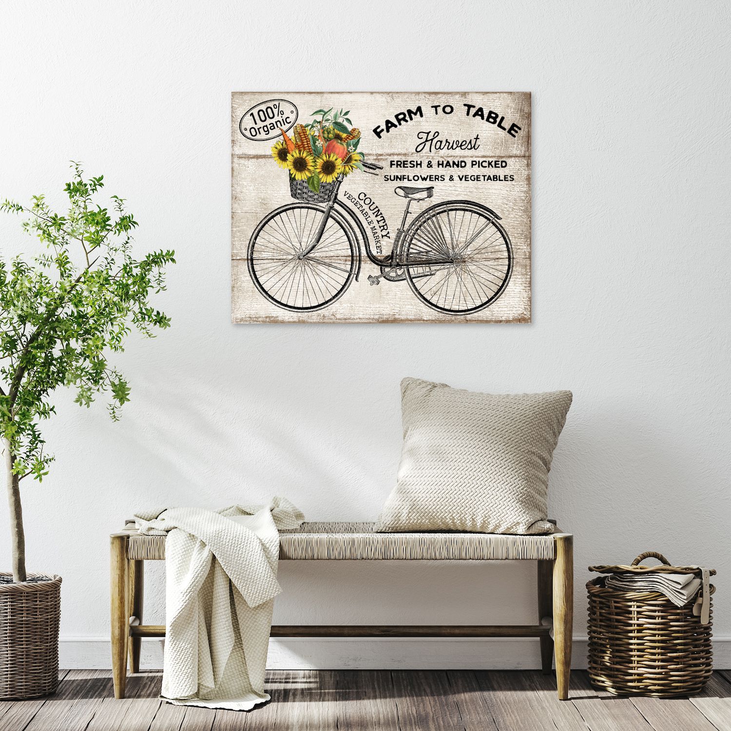 COURTSIDE MARKET Vintage Bicycle Sunflower Canvas Wall Art