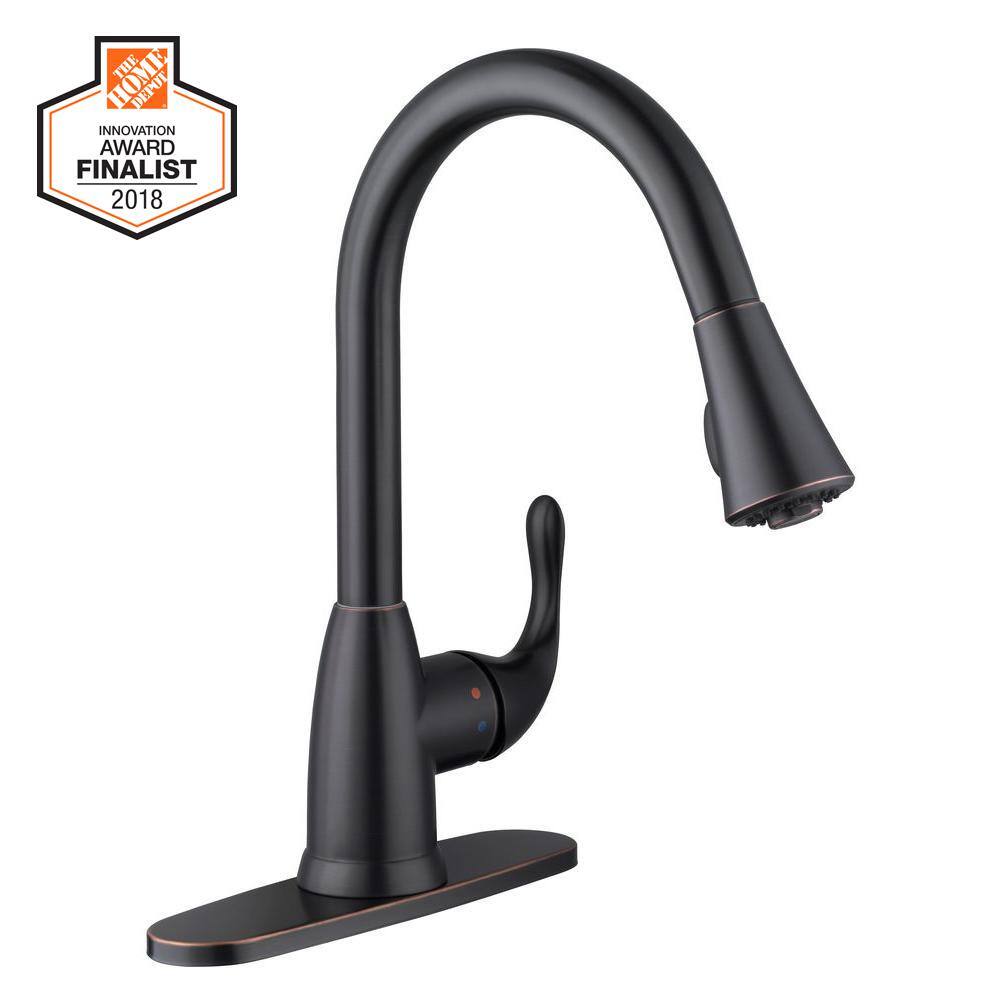 Glacier Bay Market Single-Handle Pull-Down Kitchen Faucet with TurboSpray and FastMount in Bronze HD67551-0327H2