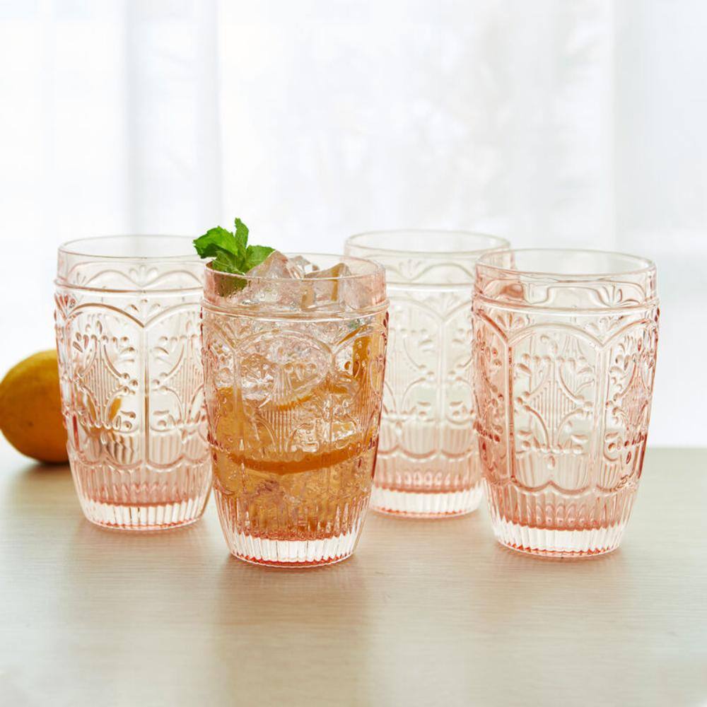 FITZ and FLOYD Trestle 12 oz Blush Highball Glass Set (Set of 4) 5289918