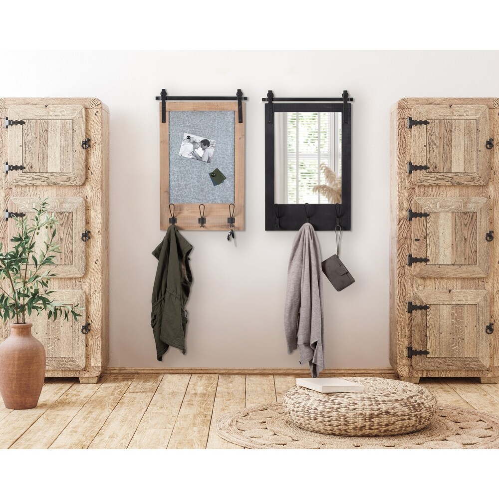 Kate and Laurel Cates Wood Framed Wall Mirror with Hooks