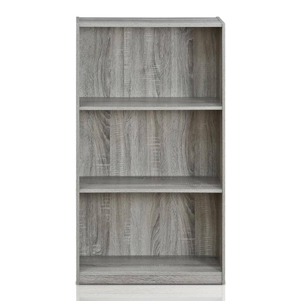 Furinno 39.5 in. French Oak Gray Wood 3-shelf Standard Bookcase with Storage 99736GYW