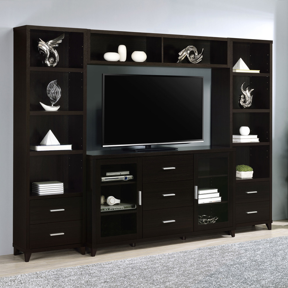 Lewes 4 piece Entertainment Center Cappuccino   Modern   Entertainment Centers And Tv Stands   by Modon  Houzz