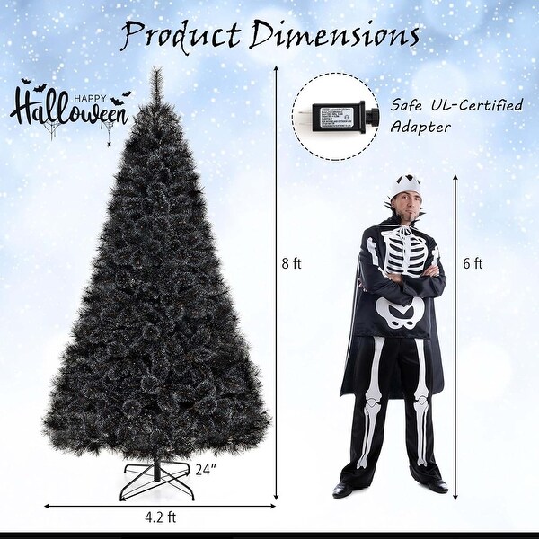 6/7/8 FT PreLit Black Halloween Christmas Tree Artificial Full Tree