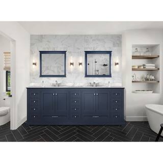 Lexora Dukes 84 in. W x 22 in. D Navy Blue Double Bath Vanity Carrara Marble Top and 34 in. Mirrors LD342284DEDSM34