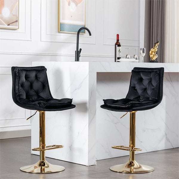 Set of 2 Bar Stools with Base Swivel Height Adjustable