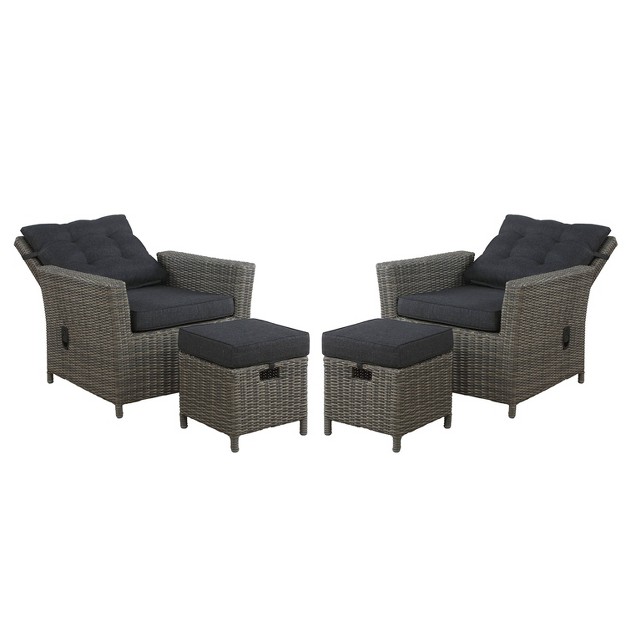 Asti 4pc Wicker Outdoor Set With 2 Reclining Chairs amp 2 Ottomans Gray Alaterre Furniture