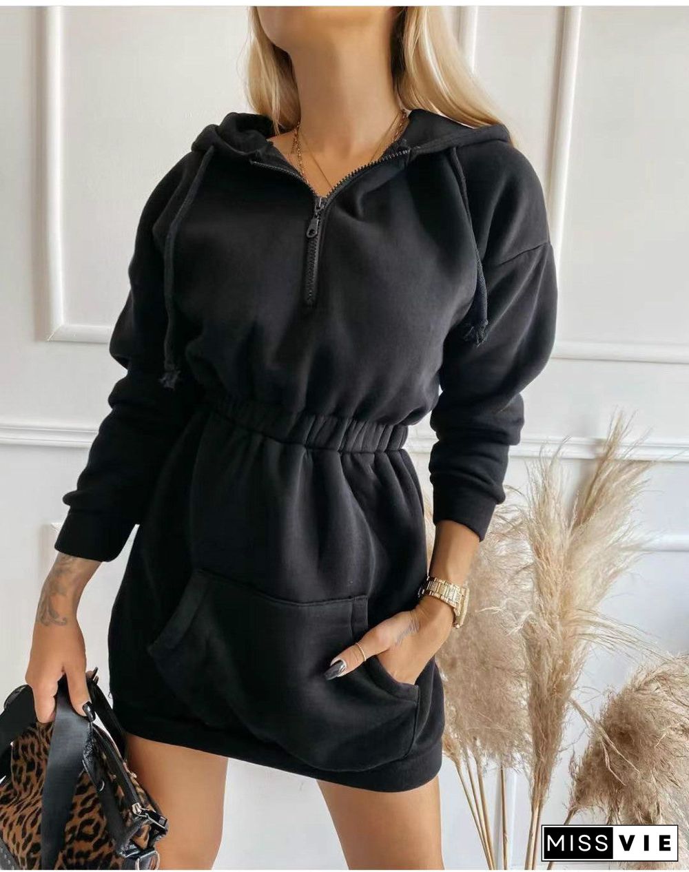 Casual Fashion Street Waistband Cap Long Sweater Dress