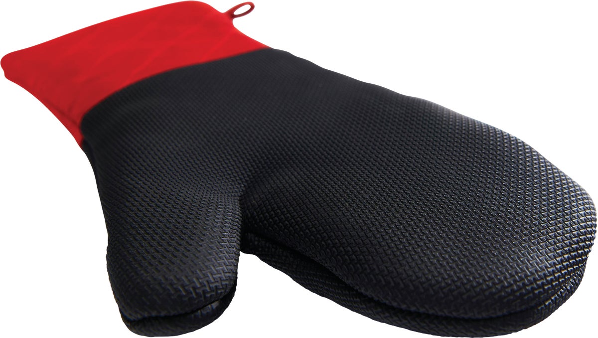 GrillPro Silicone Barbeque Mitt 1 Size Fits Most Black Red