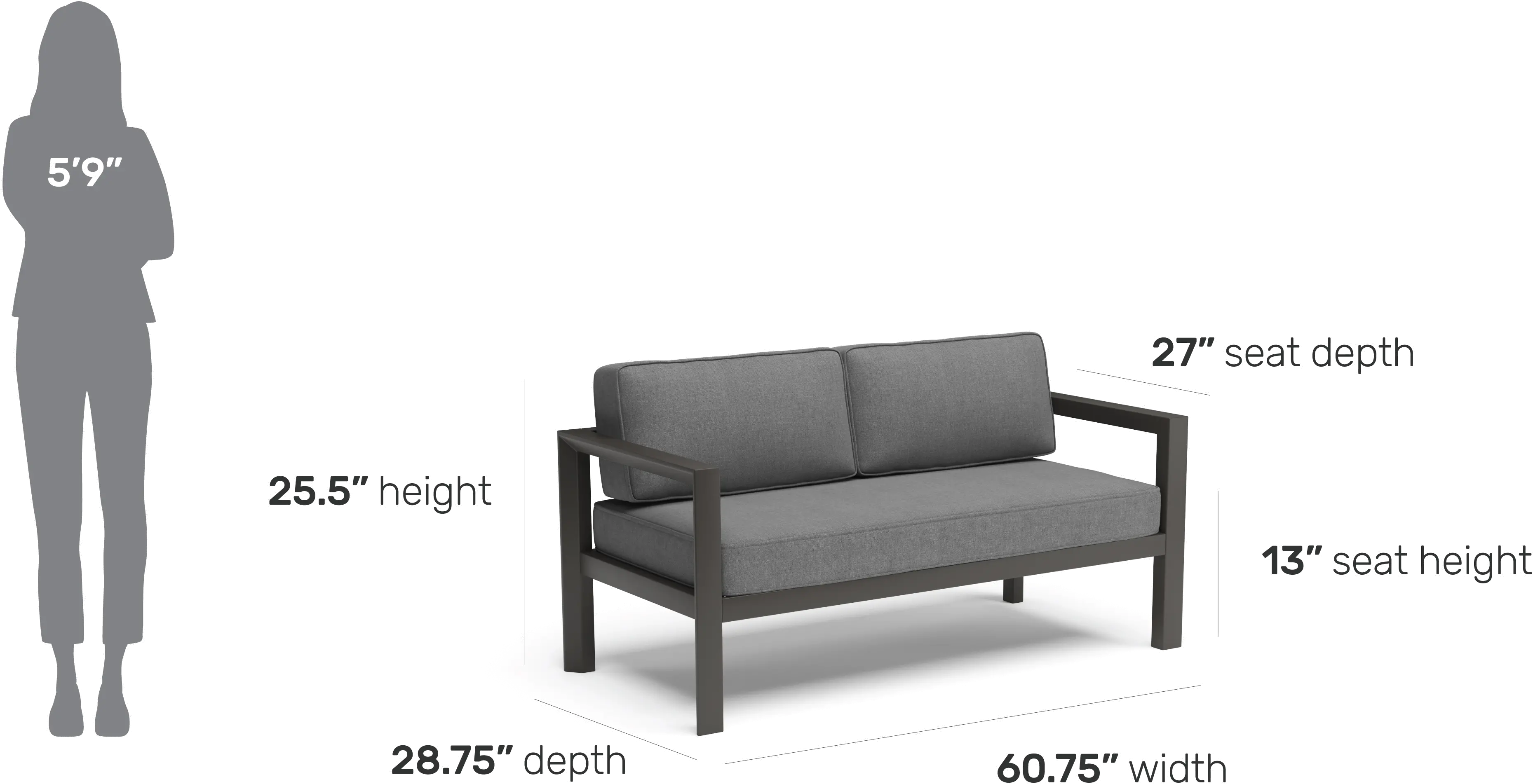 Grayton Gray Outdoor Aluminum Loveseat