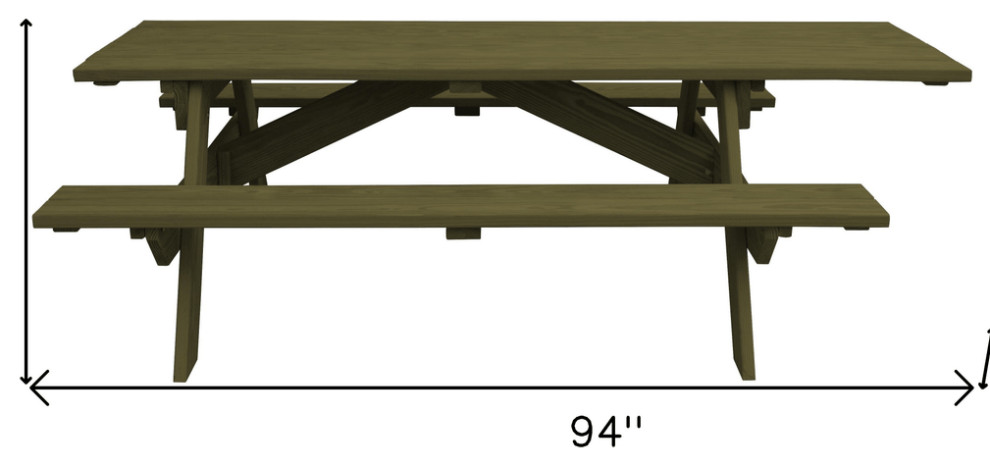 Green Solid Wood Outdoor Picnic Table   Transitional   Outdoor Dining Tables   by HomeRoots  Houzz