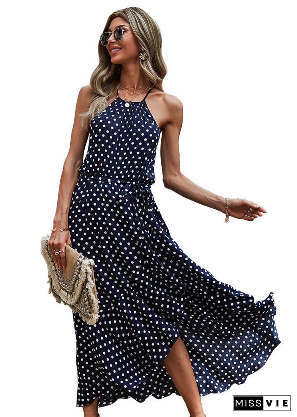 Polka Dot Brace Midi Dress