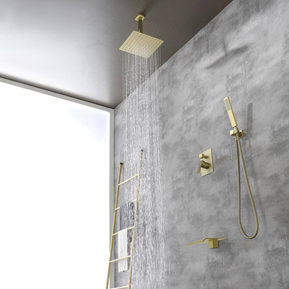 Boyel Living Ceiling Mount Single-Handle 1-Spray Tub and Shower Faucet in Brushed Gold - 10 Inch (Valve Included) SMD-88019BG-10