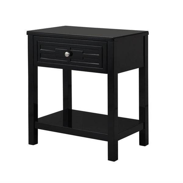 Wooden End Side Table Nightstand with Glass Top and Drawer