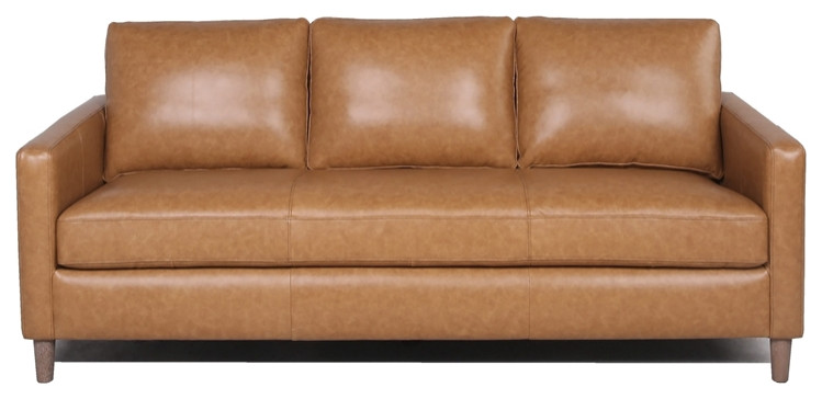 Maklaine 20 quotModern Leather Upholstered Fitted Back Sofa in Caramel   Midcentury   Sofas   by Homesquare  Houzz