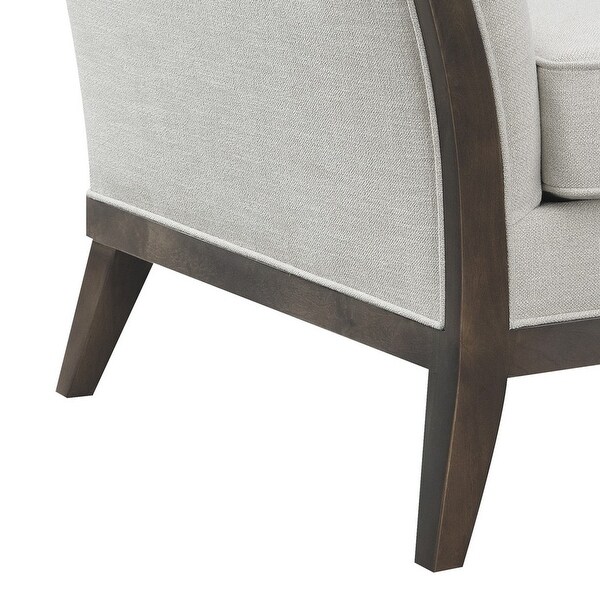 41 Inch Flared Arm Accent Chair， Soft Beige Fabric and Rich Brown Wood