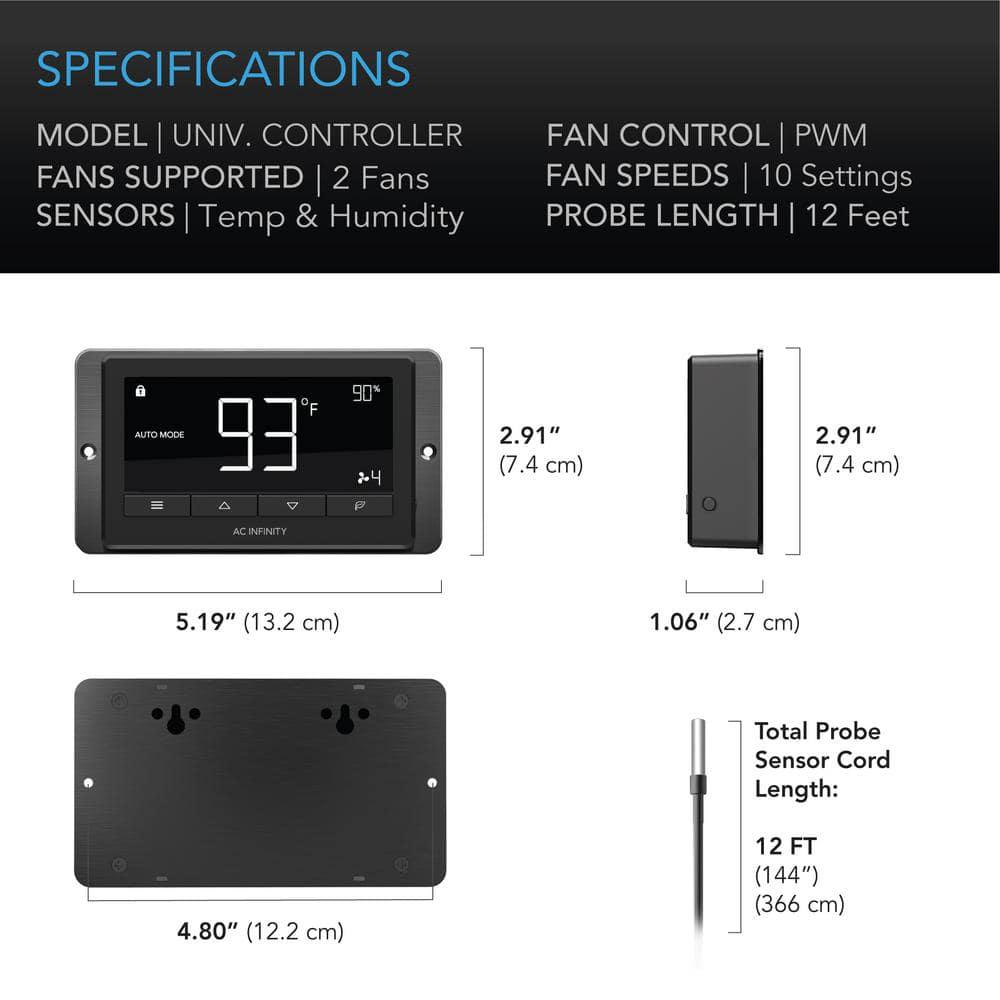 AC Infinity Airtitan T7 240 CFM Indoor Wall Mount Crawlspace Basement Ventilator Exhaust Fan Temperature and Dehumidistat Controller