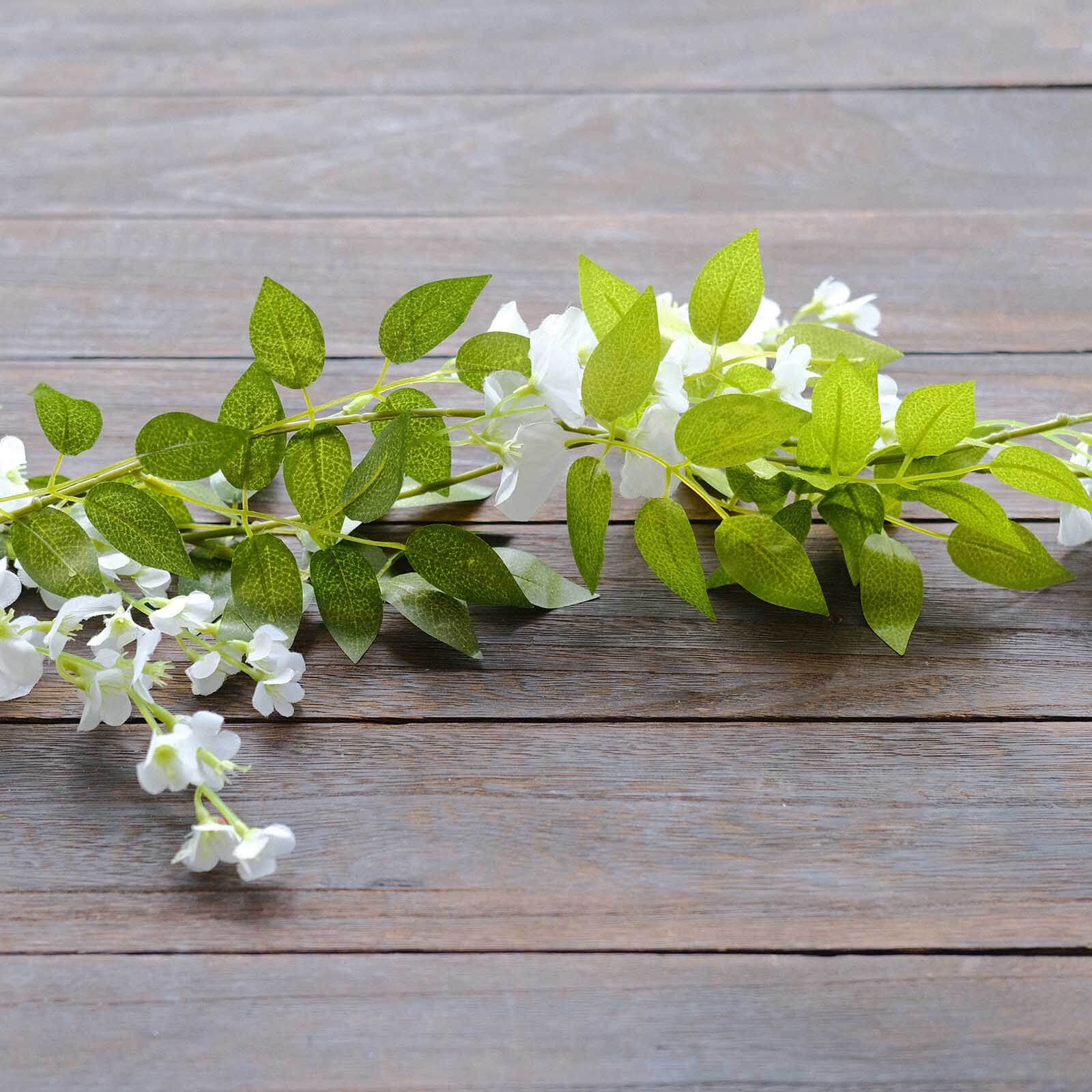 2 Pack White Silk Wisteria Flower Garland Hanging Vines, Artificial Floral Garland Wedding Arch Decor - 6ft