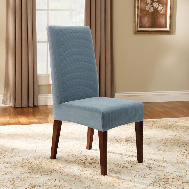 Stretch Pinstripe Short Dining Room Chair Cover Blue Sure Fit