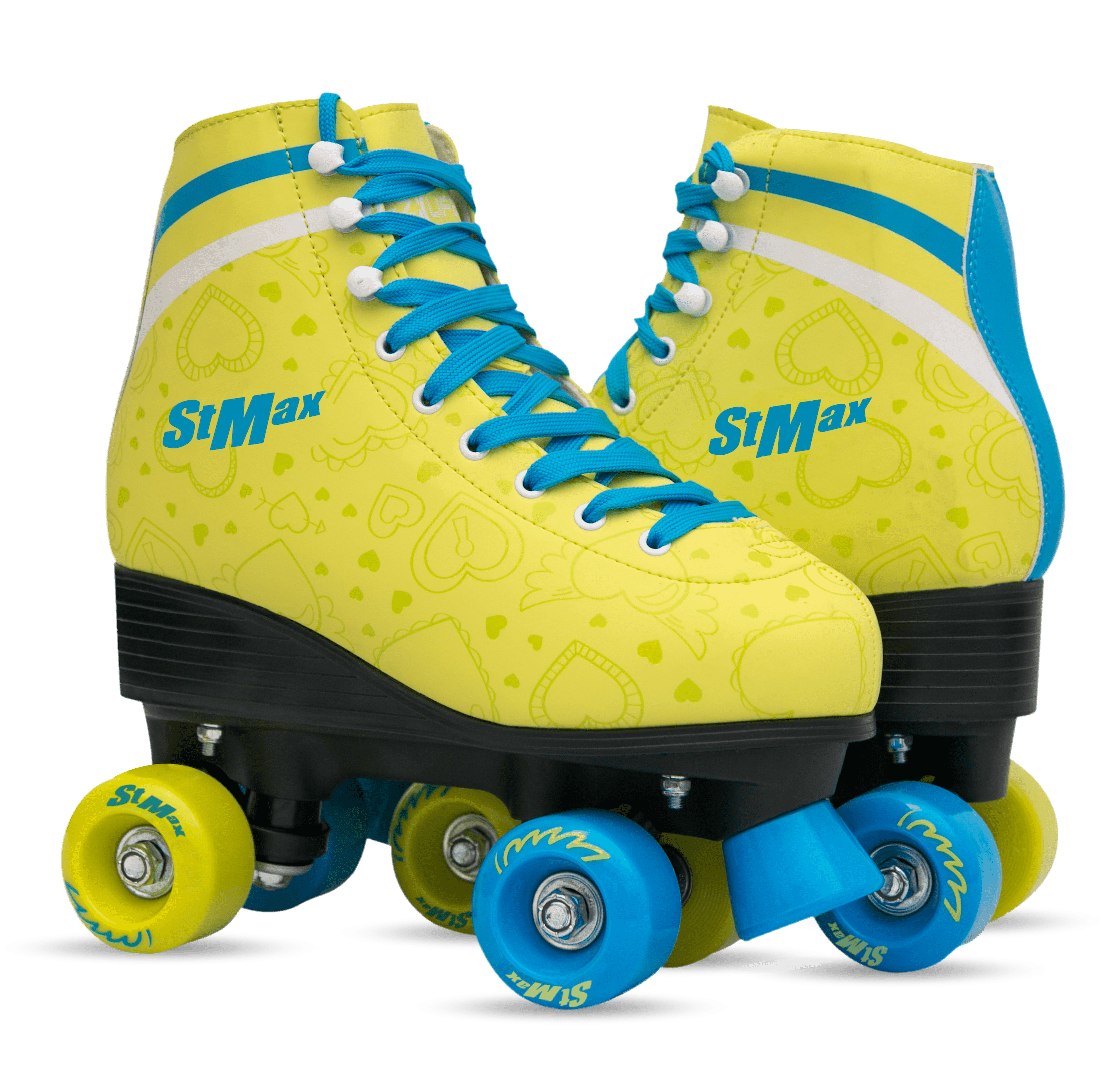 Quad Roller Skates for Girls and Women size 8.0 Women Yellow and Blue Heart Outdoor Indoor and Rink Skating Classic Hightop Fashionable Design