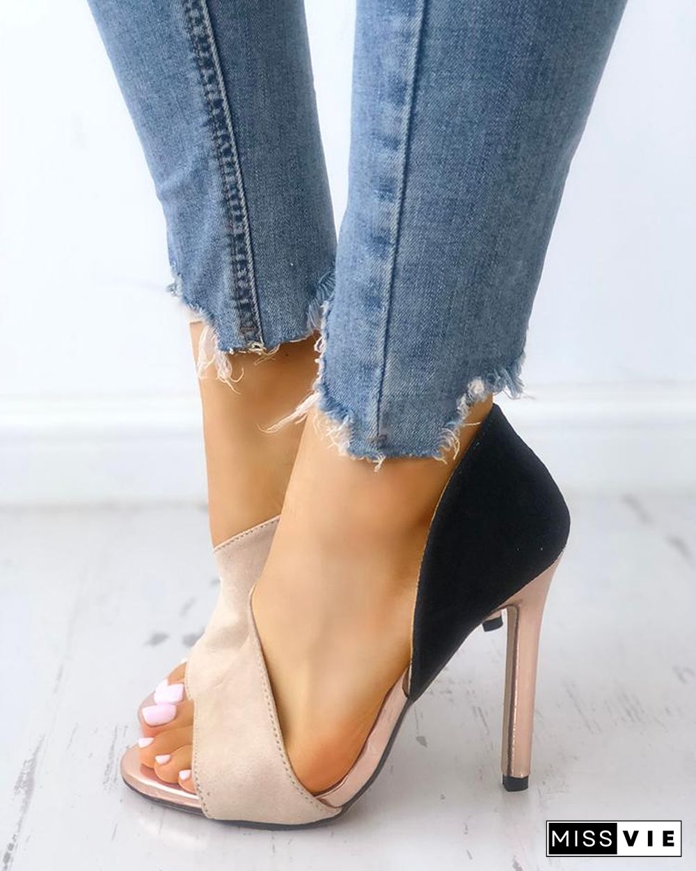 Colorblock Peep Toe High-heeled Sandals