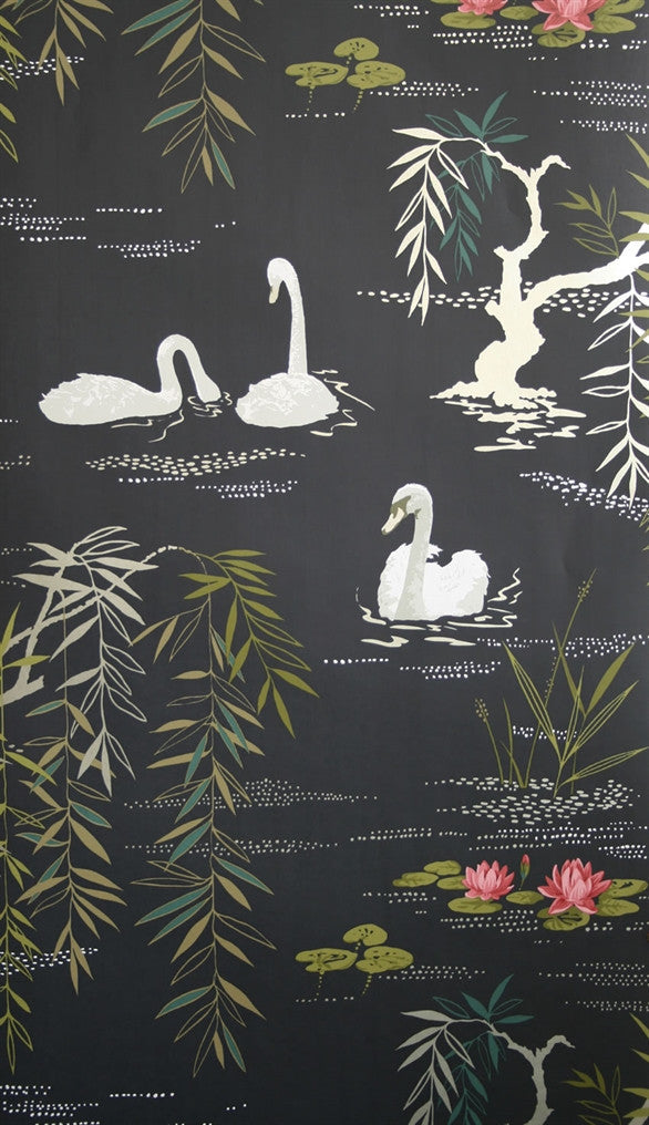 Sample Swan Lake Wallpaper in Midnight