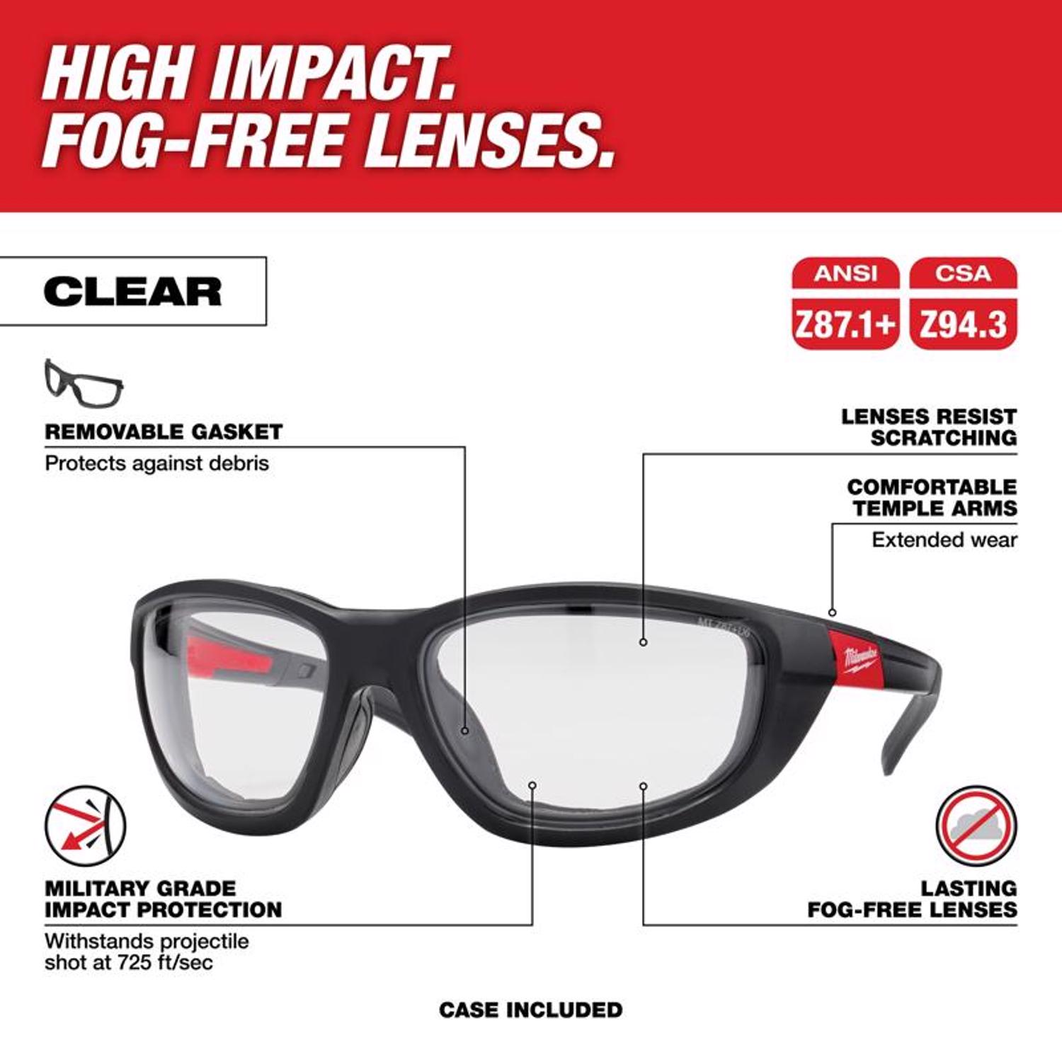 MW Anti-Fog Performance Safety Glasses with Gasket Clear Lens Black/Red Frame 1 pc