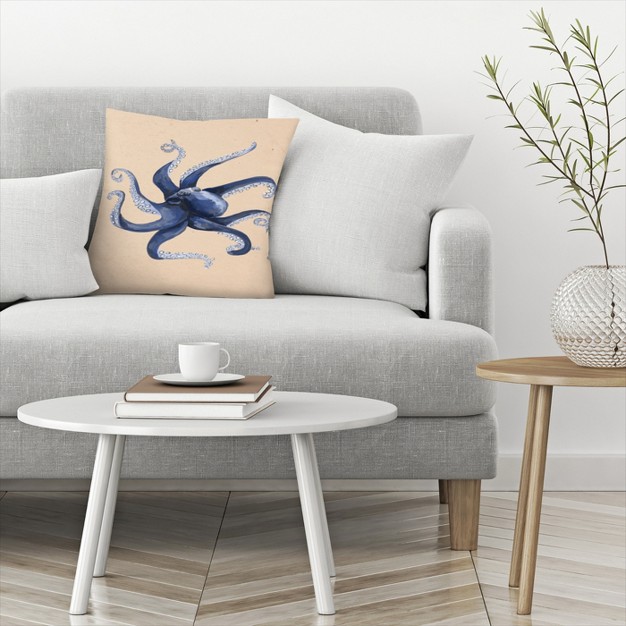 Americanflat Coastal Minimalist Nautical Octopus Painting By Jetty Home Throw Pillow