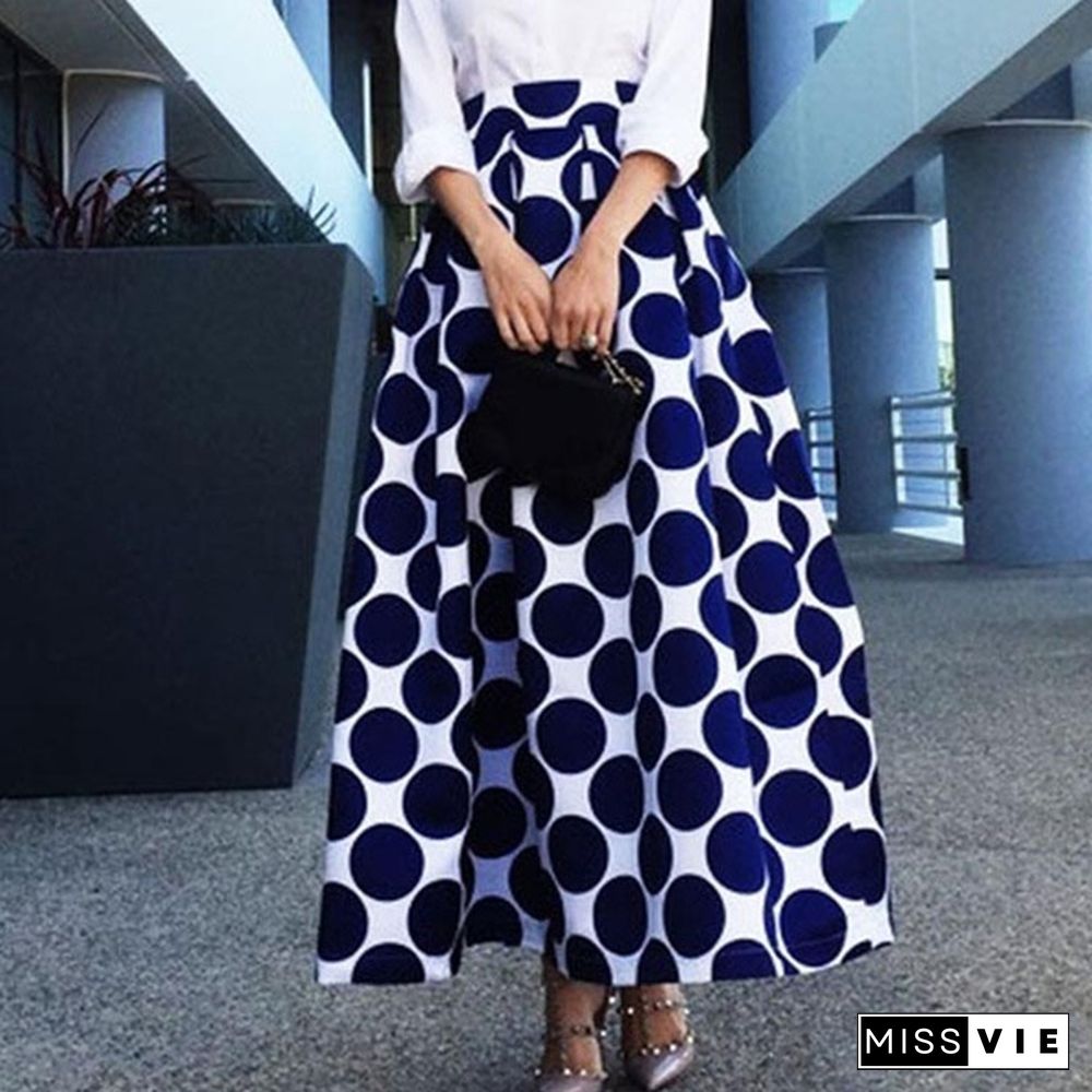 Spring Summer Long Casual High Waist Maxi Skirts Prom Gown Dot Floral Print Loose Elegant A-line Party Dress Streetwear for Women