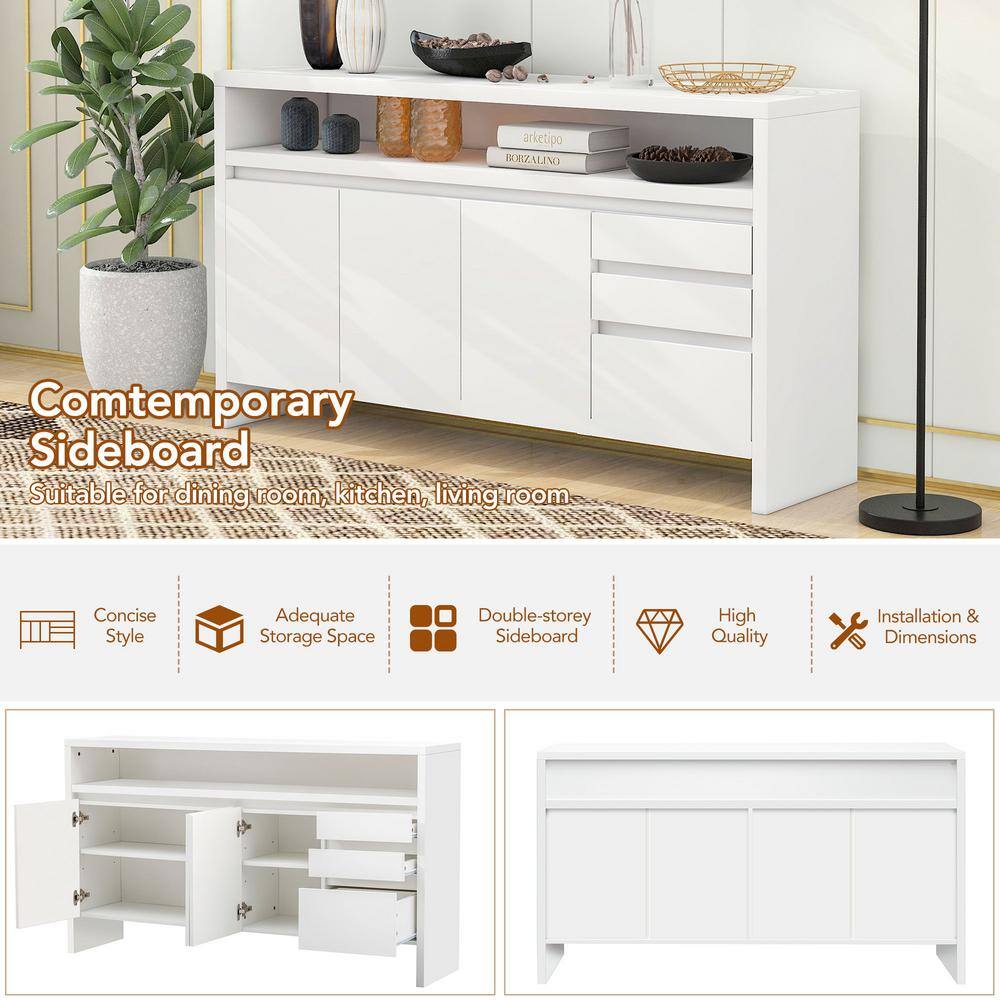 60 in. W x 15 in. D x 34 in. H White MDF Ready to Assemble Comtemporary Kitchen Storage Cabinet with 3 Drawers mnjwyfarmsink5