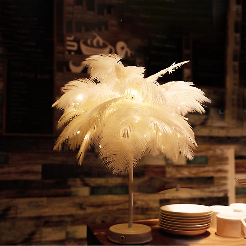 Led Remote Control Feather Table Lamp Usb/aa Battery Power Diy Creative Light Tree Feather Lamp Shade Wedding Home Bedroom Decor