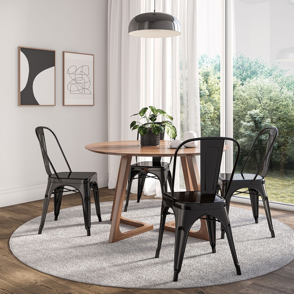 BELLEZE Set of 4 Dining Chair Side Chairs w/ Backrest Stackable  Black