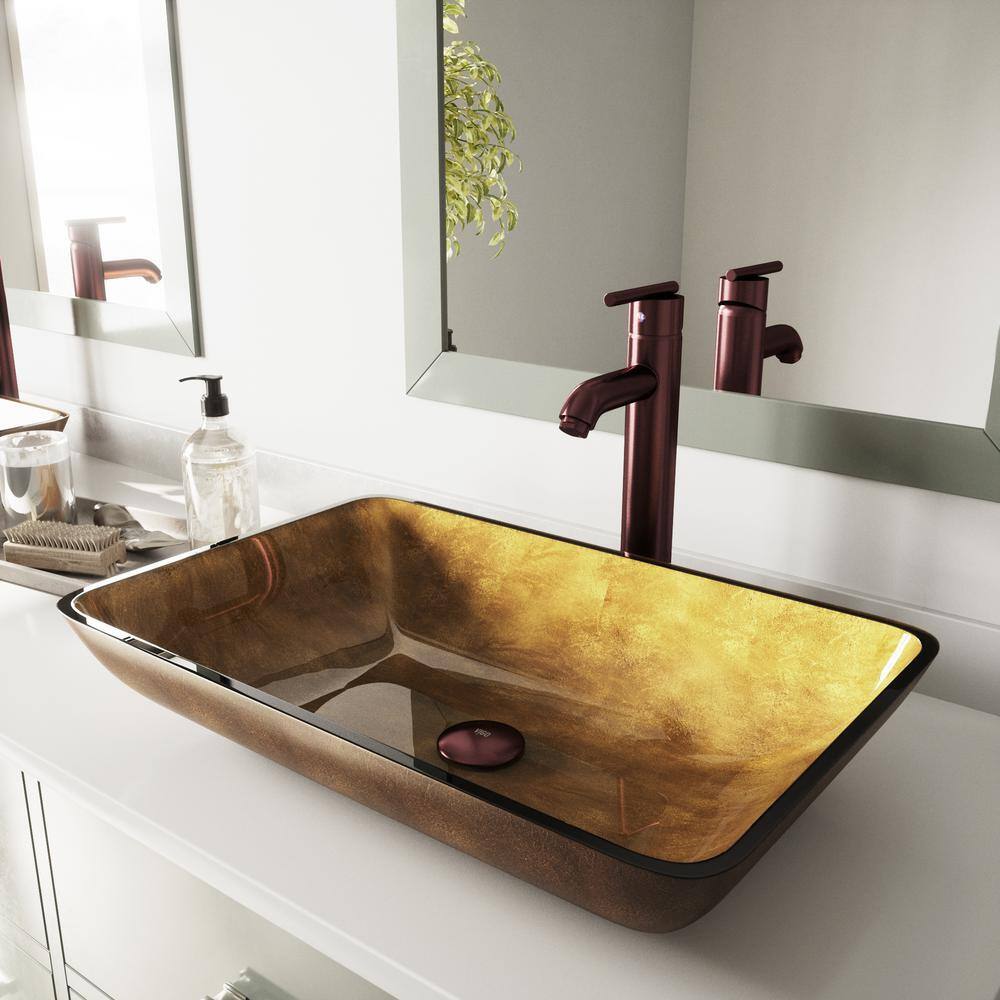 VIGO Donatello Gold Glass 22 in. L x 14 in. W x 5 in. H Rectangular Vessel Bathroom Sink VG07506