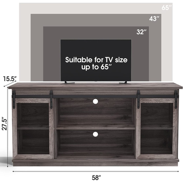 Farmhouse TV Stand up to 65 Inches， Mid Century Modern Entertainment Center with Sliding Barn Doors and Storage Cabinets