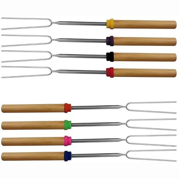 Cheer Collection Campfire Roasting Kit 32 inch Extendable Fork Set With Storage Bag set Of 8